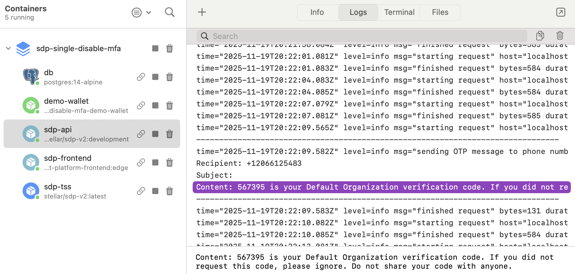 OTP Code SDP Screenshot