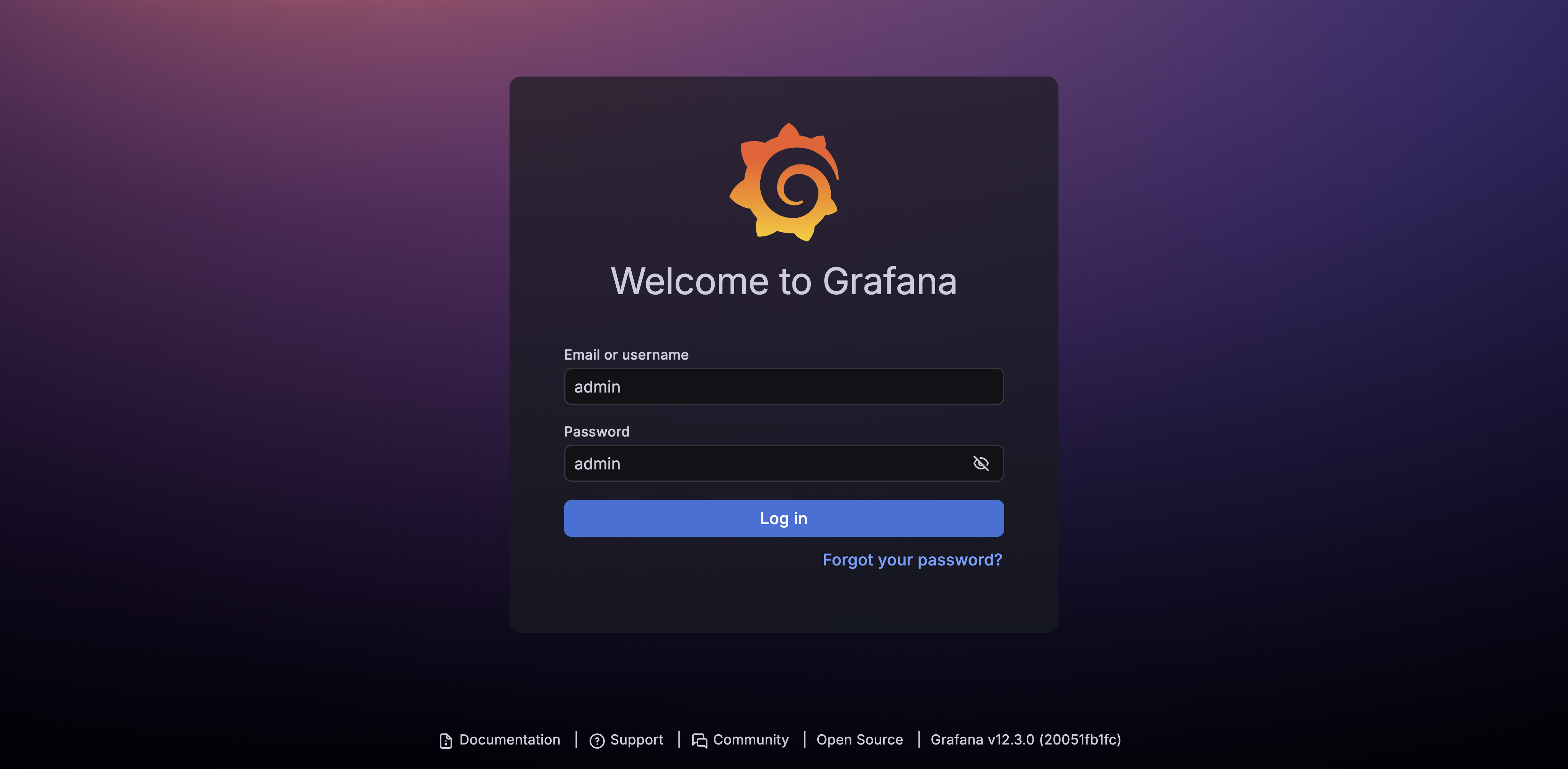 Grafana Login SDP Screenshot