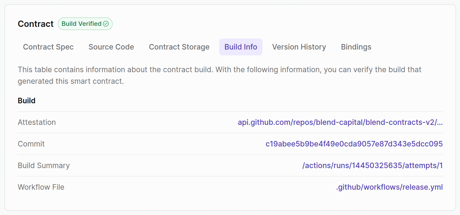 Lab Contract Explorer Build Info