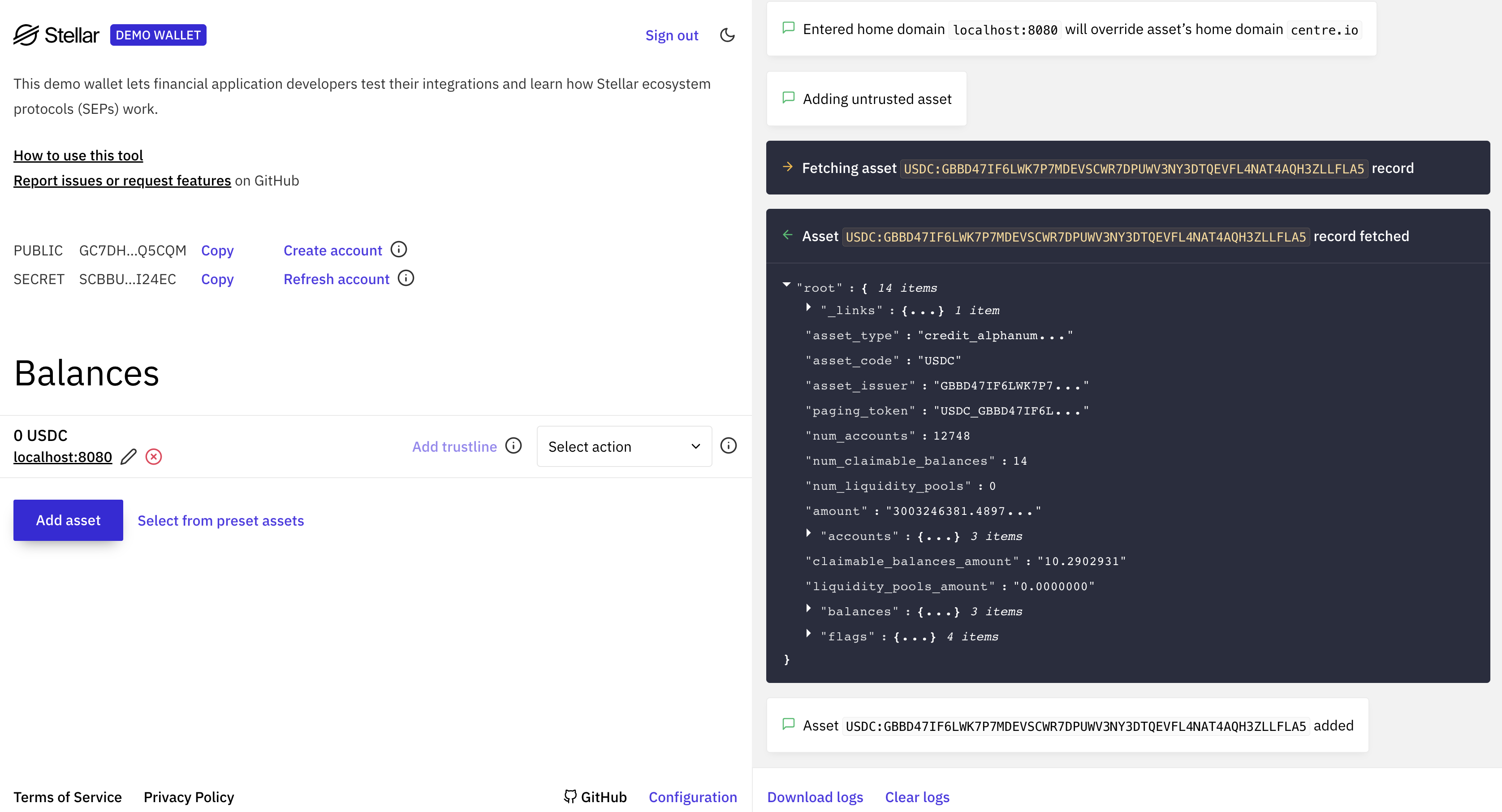 Demo Wallet Connected Anchor Platform