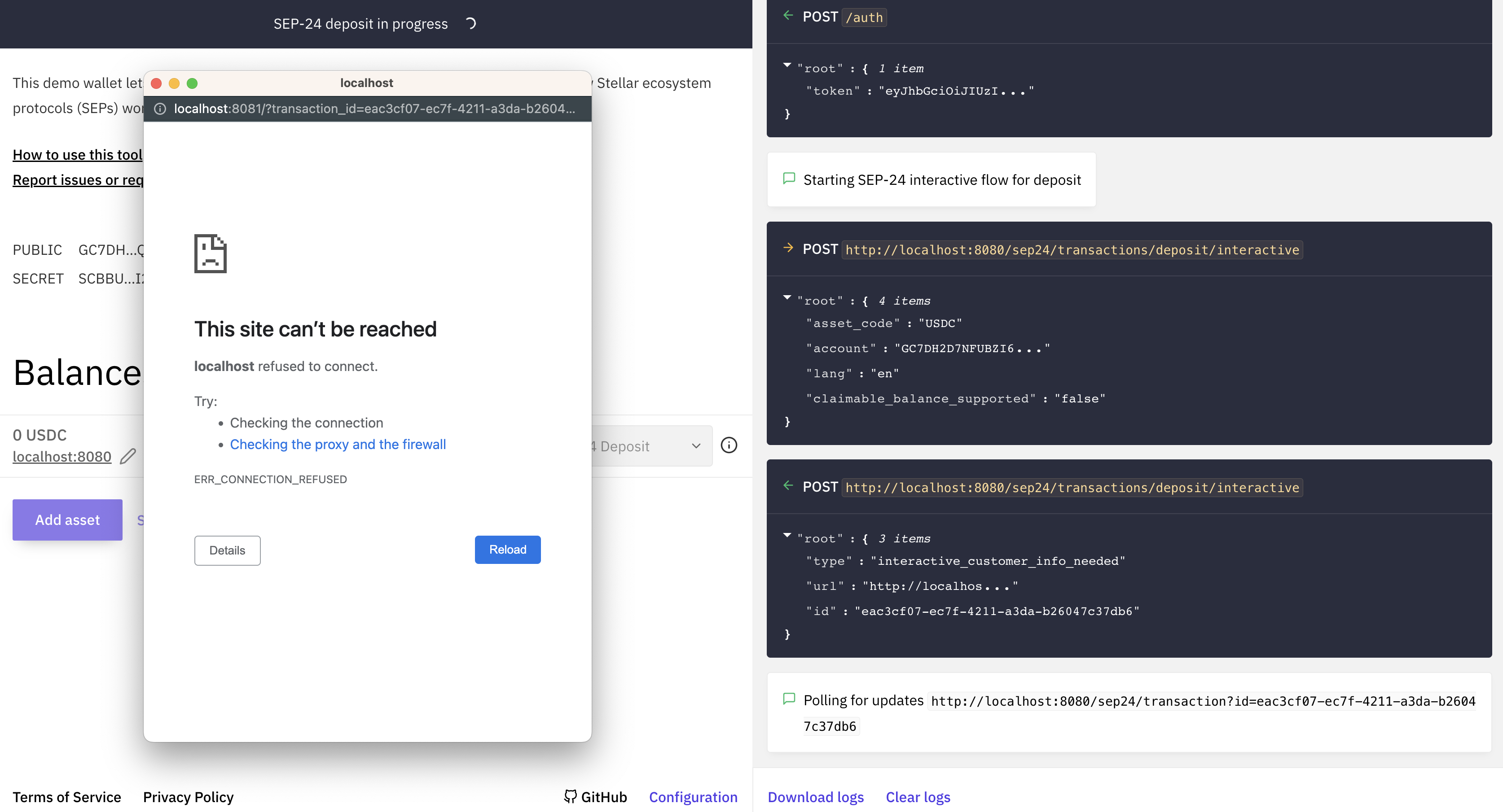 Demo Wallet Initiating Transaction
