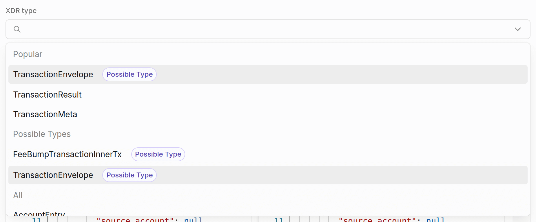 Lab XDR Type Dropdown