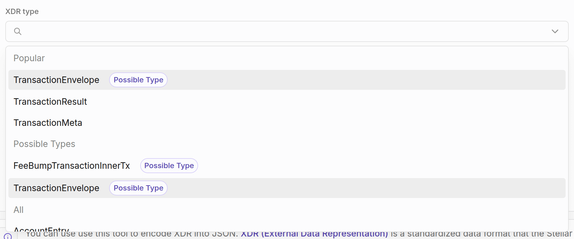 Lab XDR Type Dropdown