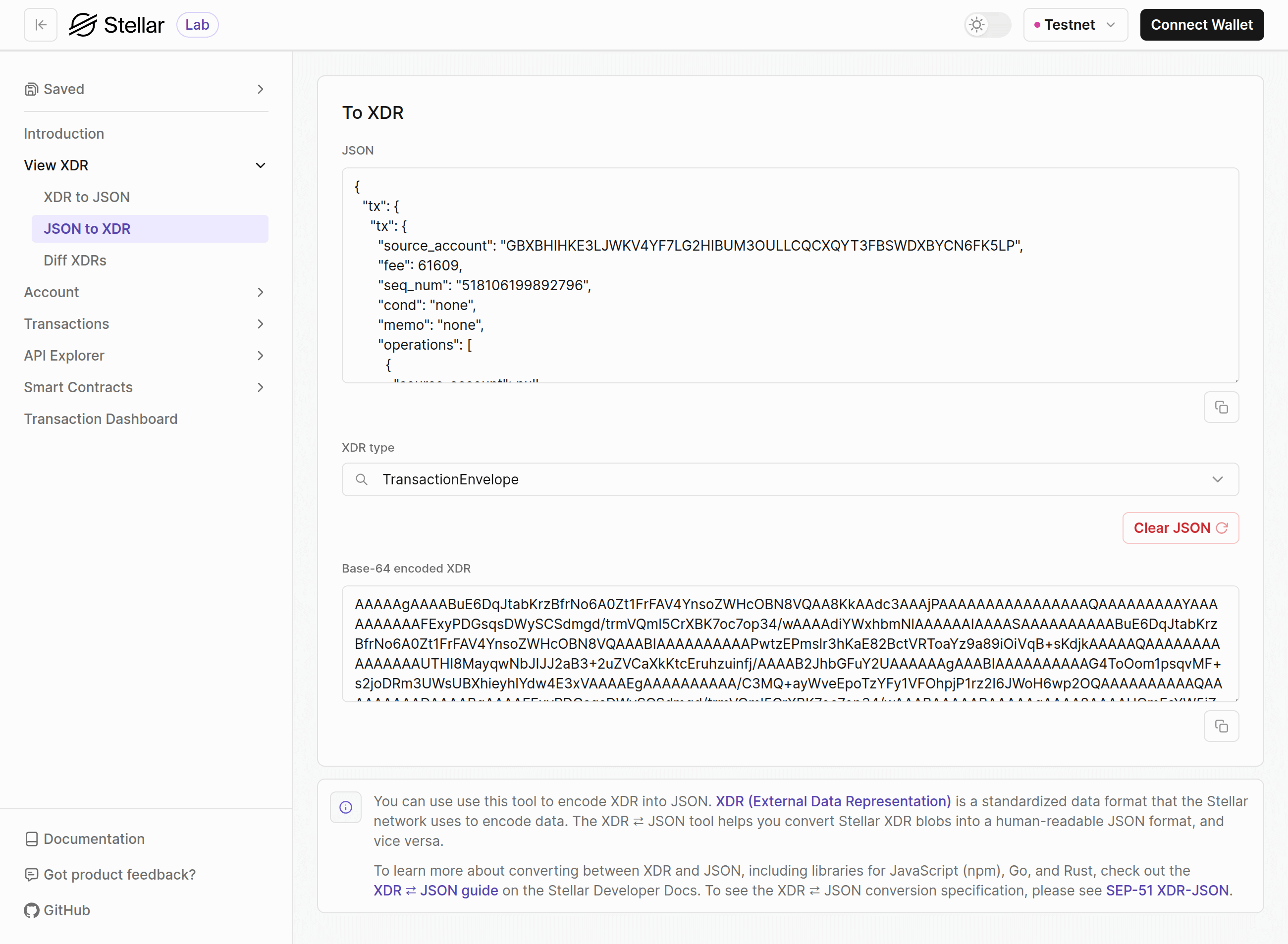 Lab JSON XDR Output