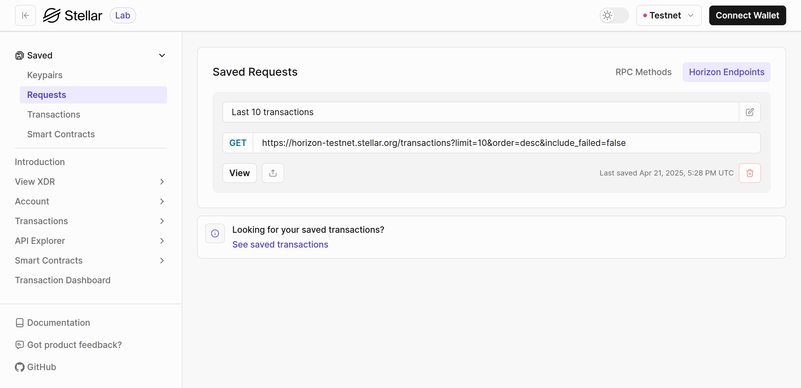 Lab Horizon Saved Requests