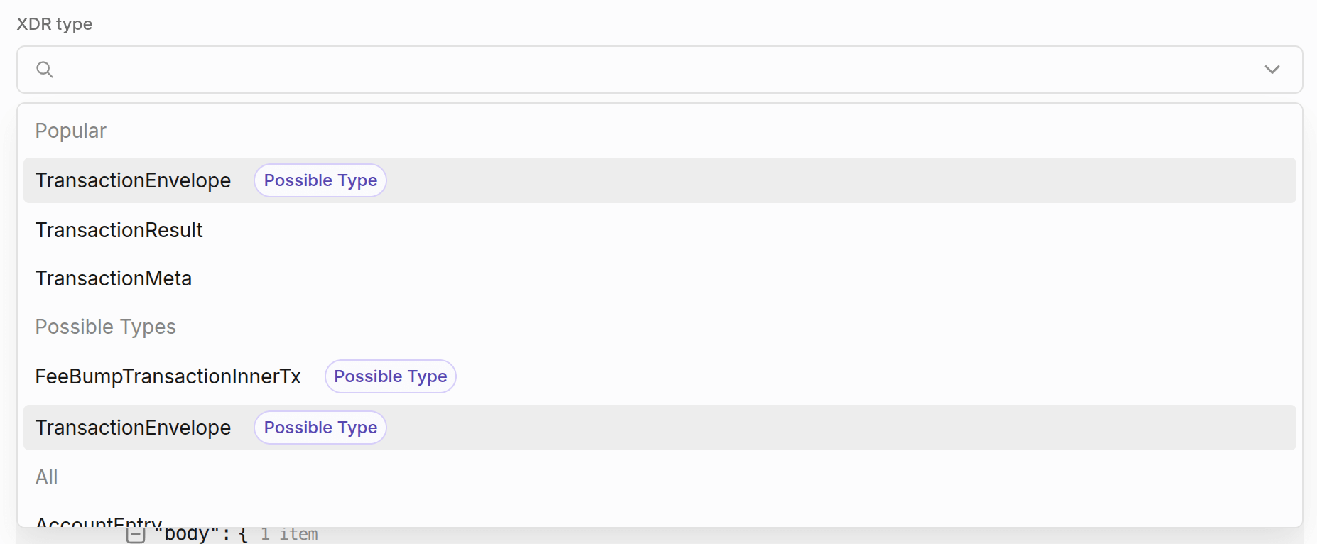 Lab XDR Type Dropdown